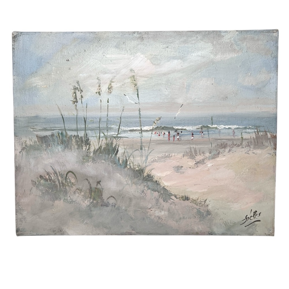 Vintage Original Painting Beach Scene Myrtle Beach by Artist John Szekes 18 x1 4
